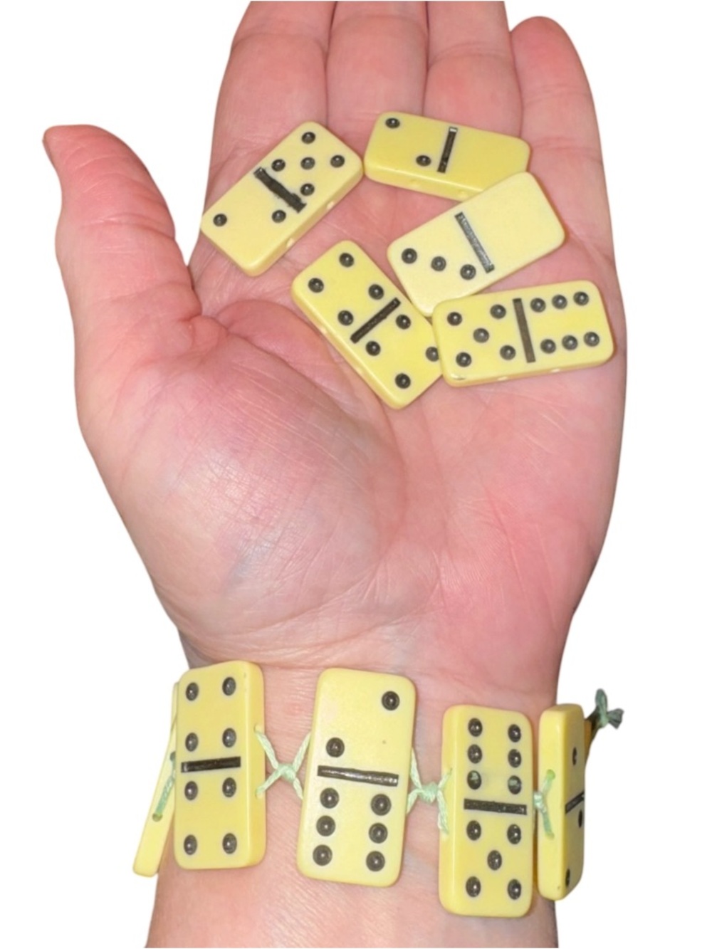 Vintage Domino Bracelet Plastic Tile Beads Yellow Charm Set Lot Retro 12pc